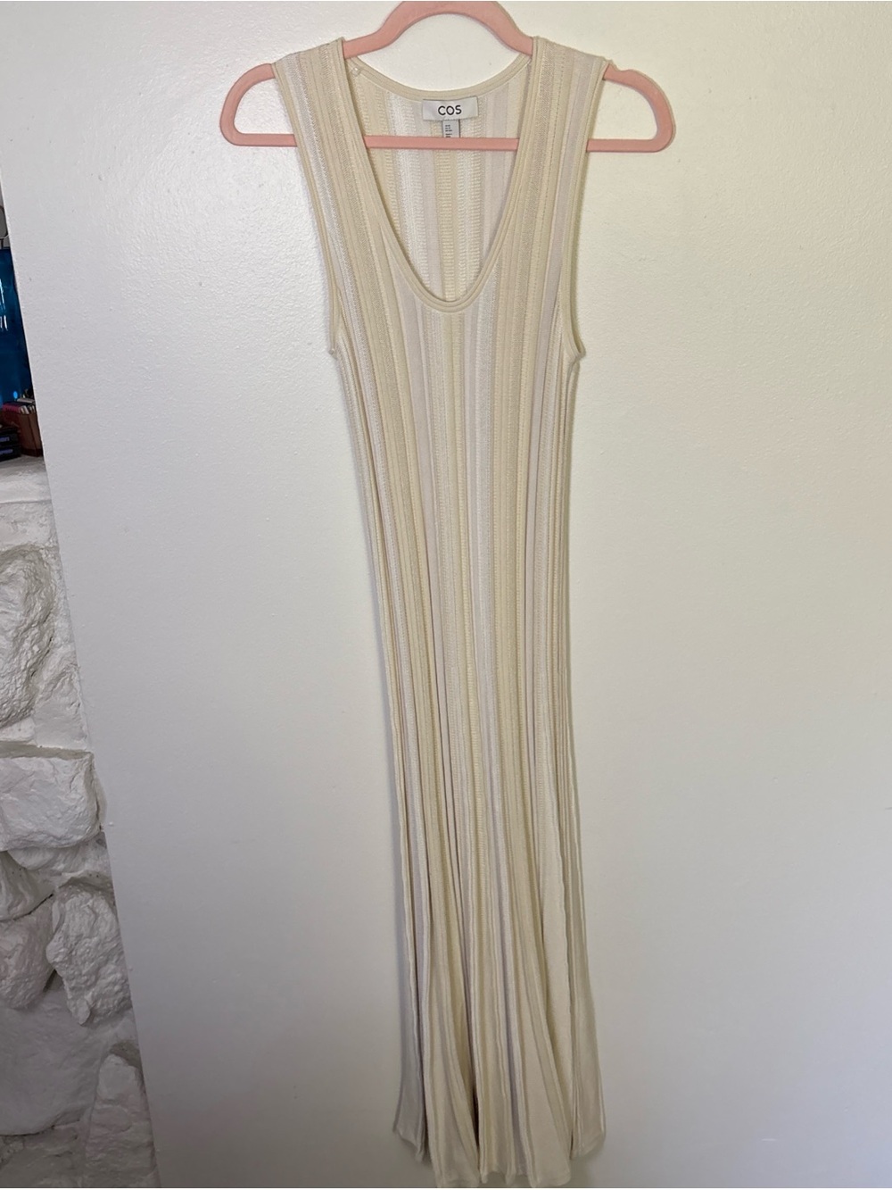 COS Cream Ribbed Crochet Maxi Dress